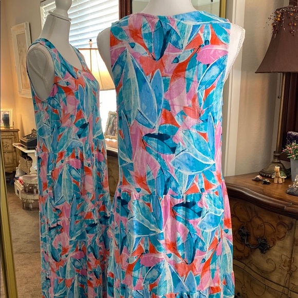 D&Co Beach Blue and Pink Sleeveless Sundress with Scoop Neck - Picture 5 of 13